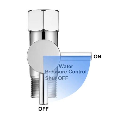 Brass T Valve Bidet Connector With Shut Off Valve For Toilet Chrome Finish showing water pressure control OFF position