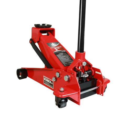 3 Ton Floor Jack With Fast Lift Hydraulic Service Jack made from heavy duty steel, red with 4 inch saddle for garages and shops