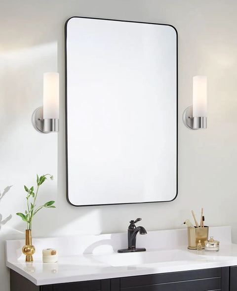 Set Of 2 Dope Modern Wall Sconces With Frosted Cylinder Glass Shade And Brushed Nickel Finish For Bathroom Powder Room Hallway Lighting Sleek Minimalist Contemporary Style