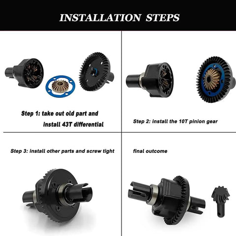 Installation steps for RC Gearbox Differential Gear Set 43T 10T Steel Gears For 1/8 Scale 4WD Sledge Off Road Truck
