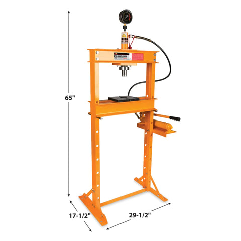 Beefy 12 Ton Hydraulic Shop Press With Adjustable Height Remote Cylinder And Pressure Gauge For Heavy Duty Auto And Metalworking Projects