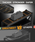 Industrial Grade Premium Badass Heavy Hitting Tough As Nails Metal Shelving Unit With Adjustable Black Steel Decks showing strength comparison in design.