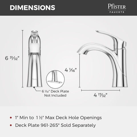 Weller Single Handle Bathroom Sink Faucet In Polished Chrome With dimensions shown for faucet height and spout reach by Pfister