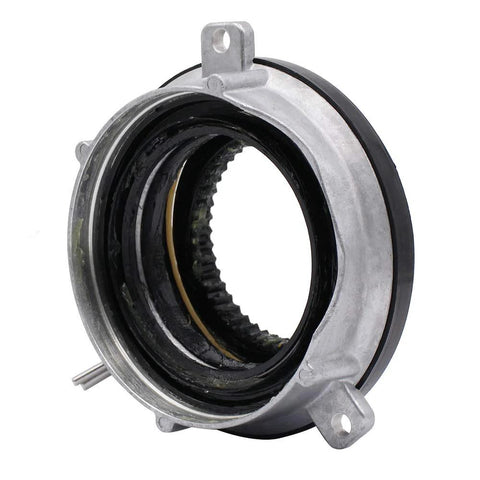 Autoround 4WD locking hub actuator front view; silver metal housing with black seal and splined inner bore