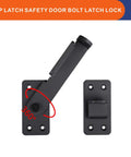 Heavy Duty 90 Degree Gate Latch With Padlock Hole, steel powder coated, two views showing mounting holes and 360-degree rotation.
