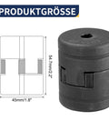 Flexible Three Eighths Inch Bore L Jaw Coupling Set dimensions and diagram.