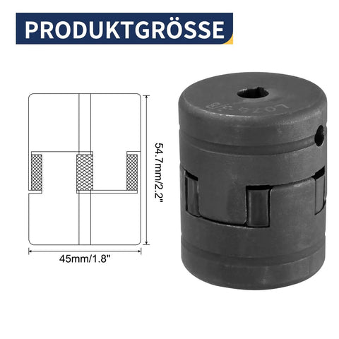 Flexible Three Eighths Inch Bore L Jaw Coupling Set dimensions and diagram.