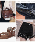 Clothing and accessories decorated with 400 Set Double Cap Leather Rivets 5mm Tubular Metal Studs with 3 Piece Setting Tools Kit, 4 Colors for Fabric and Leather Craft Repair and Decoration, Ideal for Garment Bags Belts and DIY Projects for Handy Makers