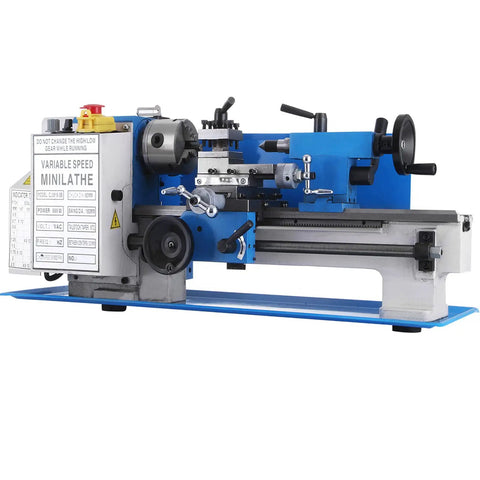 Badass Mini Metal Lathe 7X12 Inch Bench Top Machine With 550W Variable Speed Motor 2250RPM side view of variable speed lathe