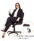 Swap Old Office Chair Wheels With This Set Of Five Slick Dual Wheel Casters That Roll Smooth And Silent On Wood Or Carpet Featuring Secure Threaded Stems For Easy Swapping. A woman sitting in a black office chair with dual wheel casters.