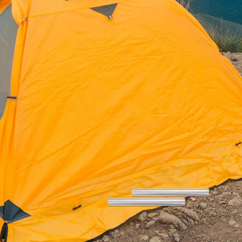 Lightweight Aluminum Tent Pole Repair Tubes 4 Pack Connectors For Easy On The Fly Fix near a yellow tent outdoors