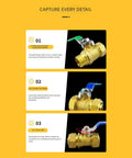Heavy Duty Brass Ball Valve With Compression Fitting For Aluminum Composite Pipe showcasing threading, green handle, and 180° rotation.