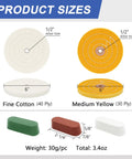 6 Inch Buffing Polishing Wheel Kit With Half Inch Arbor For Bench Grinder Pro Grade Fine 40 Ply And Medium 30 Ply Wheels Plus 3.4 Oz Polishing Compound Set product size details