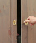 Vintage Brass Pig Shaped Drawer Pulls Chinese Style Decorative Cabinet Handles For Small Drawers Dressers Wardrobes And Storage Boxes Retro Hardware With Easy Maintain Shine shown on wooden cabinet