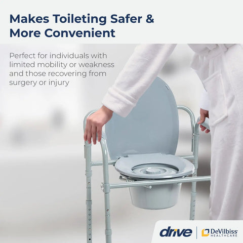 Foldable Steel Bedside Commode Chair 3 In 1 Raised Toilet Seat And Bathroom Safety Frame Featuring Pretty Dang Sturdy 350 Lb Capacity Portable Gray Commode For No Sweat Recovery