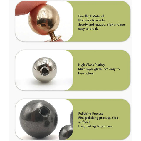 Set Of 50 Round Rivet Kits With Solid Iron 8mm Ball Rivets And 6mm Screws Multifunction Leather Studs showing material details.