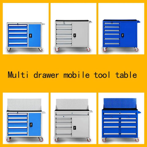 Garage Ready Steel Tool Cabinet With Smooth Roll Casters And Secure Latch System in various angles and colors.