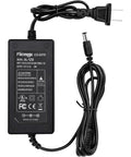 Front view of Workhorse 12V 3A Power Adapter for Low Power Devices, 100 To 240V AC Input To DC 12V 36W Desktop Supply With 5.5x2.5mm and 5.5x2.1mm Barrel Connectors, Safe Plug In Transformer showing cord and plug.
