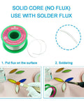 Stained Glass Solder Wire 1.0mm Solid Core Lead Free Without Flux Core 50g Craft Solder shown with application steps.