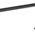 Black steel engine oil dipstick tube, metal drop-in direct replacement for select vehicles, durable steel construction, side view.