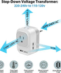 Universal 220V to 110V Voltage Converter for US to Europe Jet Set Travel Plug Adapter with protection features and USB ports
