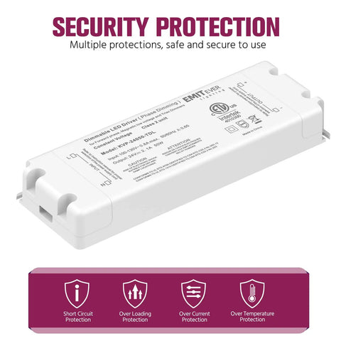 50W Triac Dimmable LED Driver Power Supply From 120V AC To 24V DC Transformer, security features and certifications