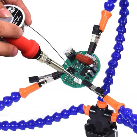Must Have Handy Pro Tabletop Clamp Base Helping Hands Soldering Third Hand Tool with PCB and LED Magnifier in use