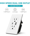 High Speed Dual USB Outlet featuring Dual USB Outlet Wall Receptacle With GaN USB C PD 65W Fast Charge Ports and tamper resistant design.