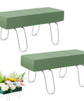 2 Pack Headstone Flower Saddles With Foam 12 x 11 Inch Galvanized Grave Saddles for Cemetery Displays, includes floral foam and greenery.