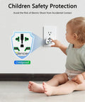 Childproof socket with safety shield featuring World To US Plug Adapter 2 Pack Universal Travel Power Converter.