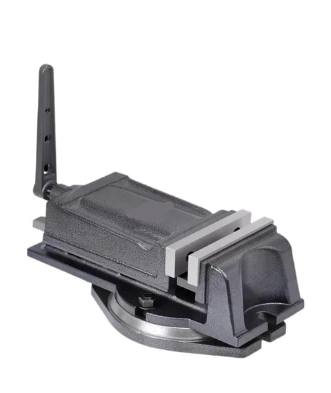 QH100 100mm Swivel Base Milling Vise Hardened Alloy Steel Precision Holding For Drilling And Heavy Cutting Tasks Fast Angle Positioning T-Slot Compatible from side view