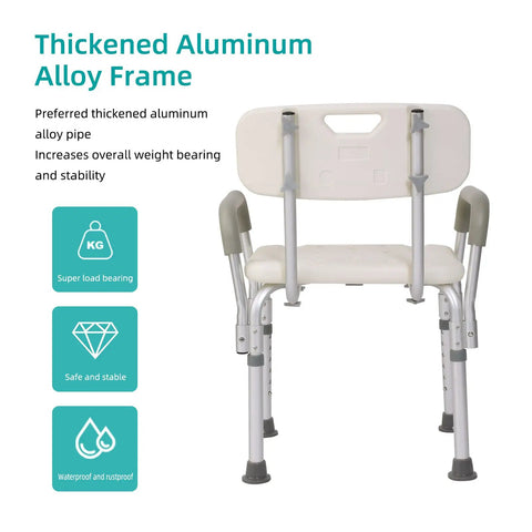 Tool Free Assembly Spa Bathtub Shower Lift Chair With Adjustable Height, Removable Arms And Backrest, White Bath Chair