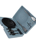 Jiawu 18Pc Multifunctional Carbon Steel Hole Saw Kit For Fast Accurate Cuts In Plasterboard Drywall With Convenient Storage Case And Durable Blades For Heavy Duty Use, open case
