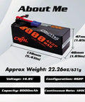 Dimensions and specs of Beefy 4S LiPo RC Battery 8000mAh 120C 14.8V With EC5 Connector Hard Case Dual Pack for RC cars.