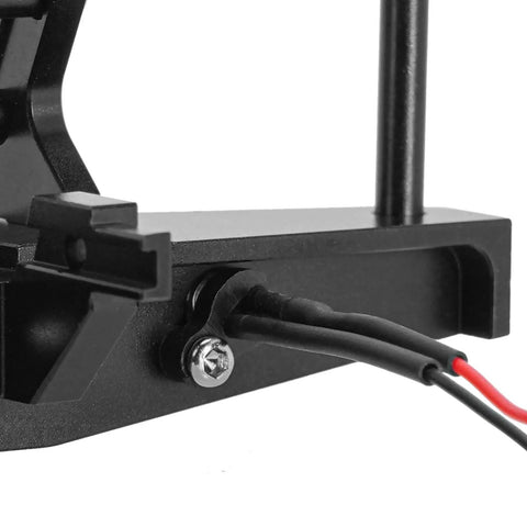 Close-up of Aluminum RC Bumper Set For 1/18 TRX4M Defender showing CNC crafted metal with LED wiring attachment.