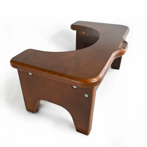 Squatting Toilet Stool From USA Grown Solid Oak, Rugged Wood Bathroom Aid, angled view showing water resistant finish
