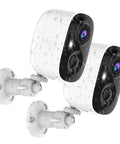 2K Wireless Outdoor Security Cameras Set Up Made Easy, waterproof design, dual pack, with mounting brackets visible