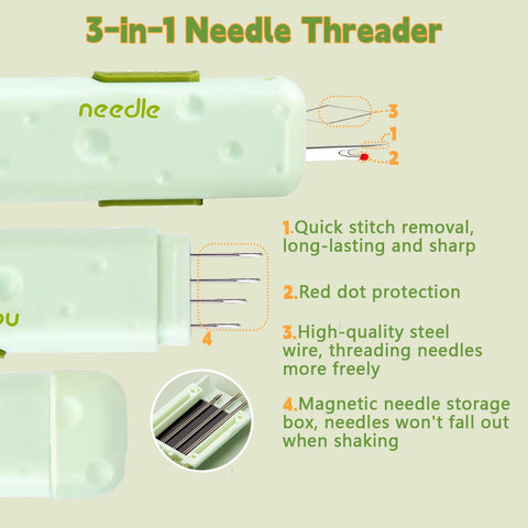 3-in-1 Needle Threader from Multifunctional Needle Threader Kit For Hand And Machine Sewing With 2 In 1 Automatic Threaders And 3 In 1 Threader With Storage Box Colayerist 3 Piece Sewing Supplies Set With quick stitching and protective features.