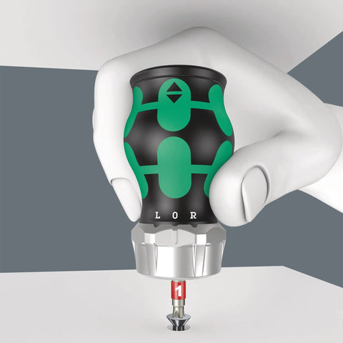 Hand using Kraftform Kompakt Stubby Ratchet Screwdriver With Bit Magazine, 6 Piece Set in a tight space