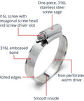 316L stainless steel worm-drive hose clamp, 0.87–1.18 in (22–30 mm), rolled-edge, non-perforated, pack of 10.