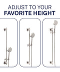 Solid Metal 27.5 Inch Shower Slide Bar System With Handheld Head And Hose Brushed Nickel Finish adjustable height demonstration