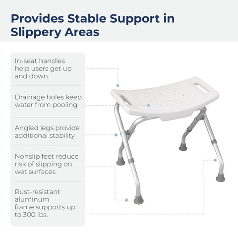 Foldable Shower Chair With Drainage Holes, Bath Bench With Grab Handles, Aluminum Shower Seat Supports Up To 300 Pounds