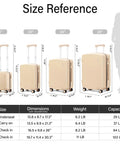 Size comparison chart for Go To 16 Inch Underseat Carry On Luggage With Hard Shell And Spinner Wheels Airline Approved 29L Lightweight.