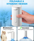 Foldable Water Dispenser for 5 Gallon Bottles With USB Charging and Auto Switch, shown in hand and installed on bottle.