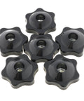 Six Pack 1/4 Inch Nylon Hex Head Thru Knobs For Clamping Jigs And Fixtures, Durable Black Nylon With Stainless Steel, Fits 1/4 Inch 20 Female Threads