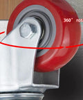 Rugged Heavy Duty Swivel Casters With M12 Threaded Studs Dead Silent Pu Wheels Secure Locking Brakes showing 360° rotation feature.