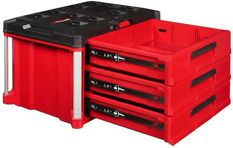 Packout Compatible 3 Drawer Tool Box With Lockable Security Bar 50 Lbs Capacity Red And Black Durable Tool Chest Interior
