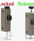 Auxiliary Foot Lock For Gliding Patio Doors Compatible With Andersen OEM Part 1997220, stone diecast, locked and released views