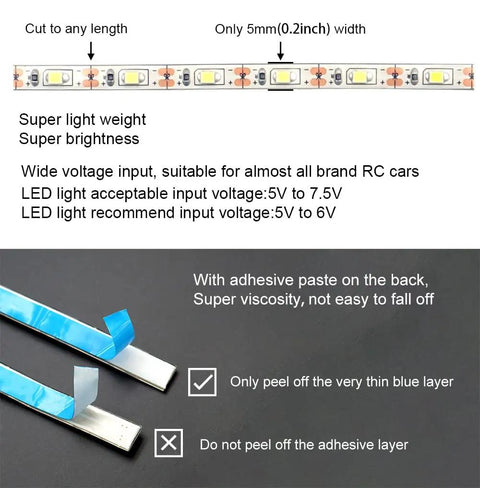 Waterproof LED Light Strips For RC Cars Trucks Planes Boats And Drones Dual Pack With Y Cable Heat Shrink Tubing Details