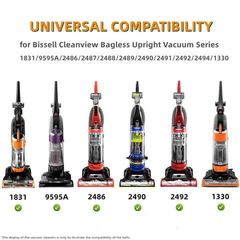 Image of Bissell CleanView bagless upright vacuums compatible with Replacement Belts For Cleanview Bagless Upright Vacuum Cleaners Pack Of 2 That Fit 1319 1319A 1320 1322 1327 1330 1331 1332 1819 1820 1831 1834 1836 1837 No Fuss Easy Install And Durable Quality For Daily Cleaning.